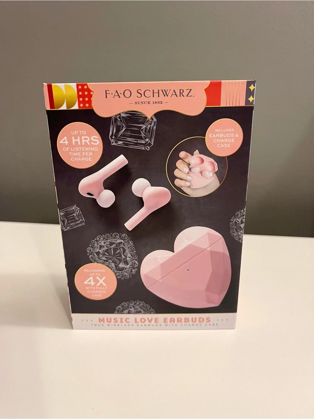 FAO Schwarz Pink Heart Wireless Earbuds with Charging Case